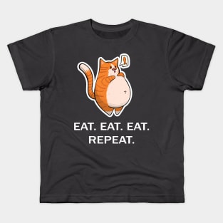 Ginger Fat Cat - Eat Eat Eat Repeat - White Font Kids T-Shirt